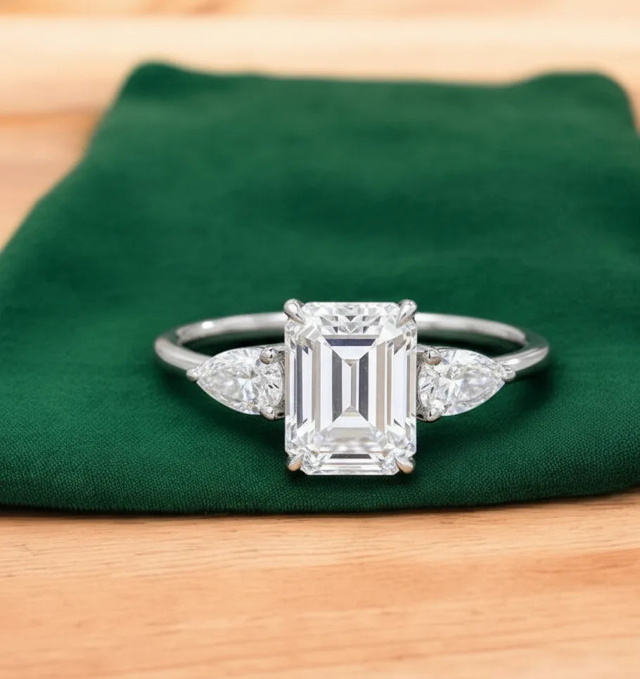 2.10ct Emerald Lab Diamond 3‑Stone Ring – Amavida Jewels