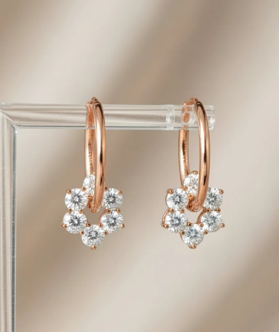 Lab-Grown Diamond Floral Cluster Gold Huggie Hoop Earrings