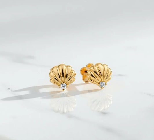 Lab-Grown Diamond Seashell Stud Earrings – Ocean Chic