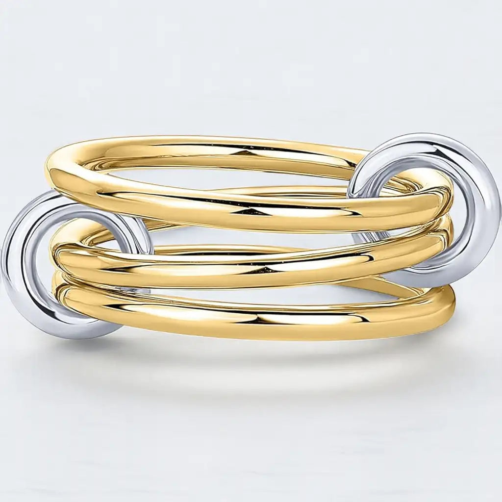 14K Two‑Tone Gold Interlocking Multi‑Link Ring