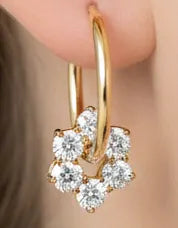 Lab-Grown Diamond Floral Cluster Gold Huggie Hoop Earrings