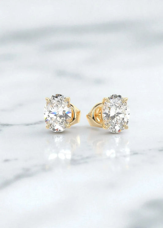  yellow gold oval diamond Earrings 