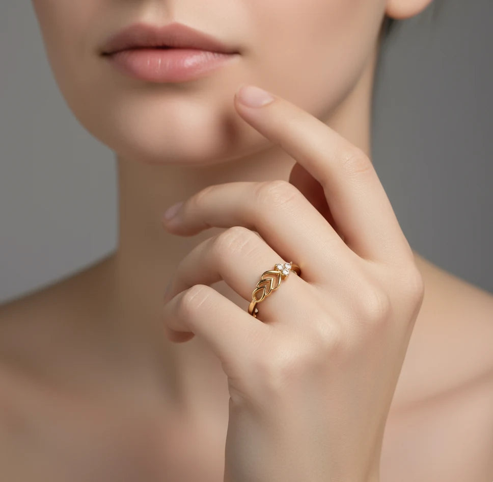 14K Gold Leaf Ring with Lab‑Grown Diamond