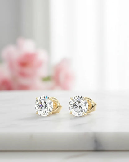 3 ct Lab-Grown Diamond Lotus Stud Earrings – 14K Rose Gold