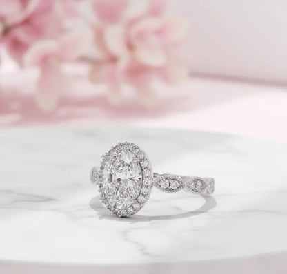 1.60CT Oval Halo Lab Grown Diamond Engagement Ring