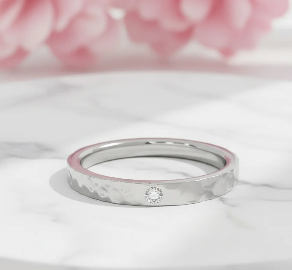 white gold hammered wedding band