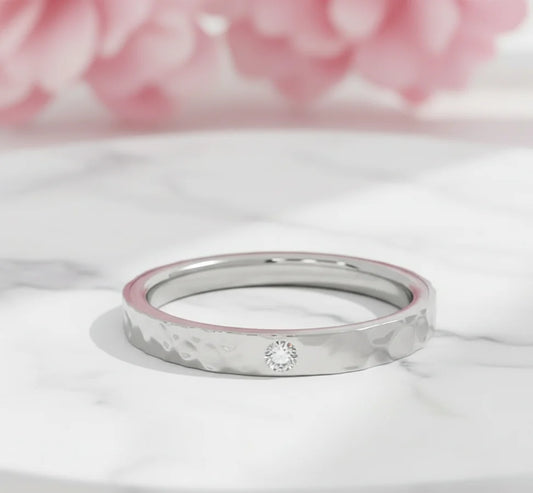 white gold hammered wedding band