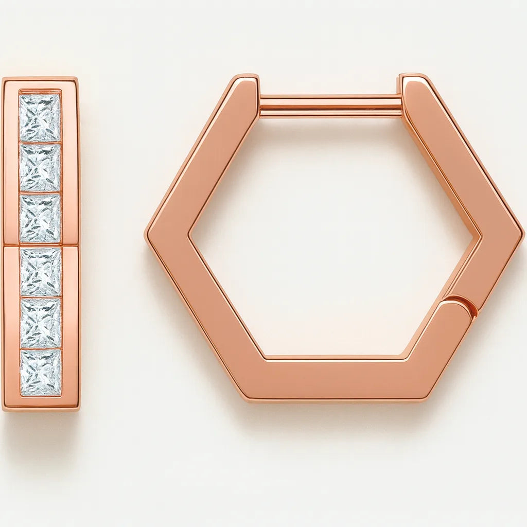 Princess‑Cut Lab Diamond Hexagon Hoops | Geometric Chic
