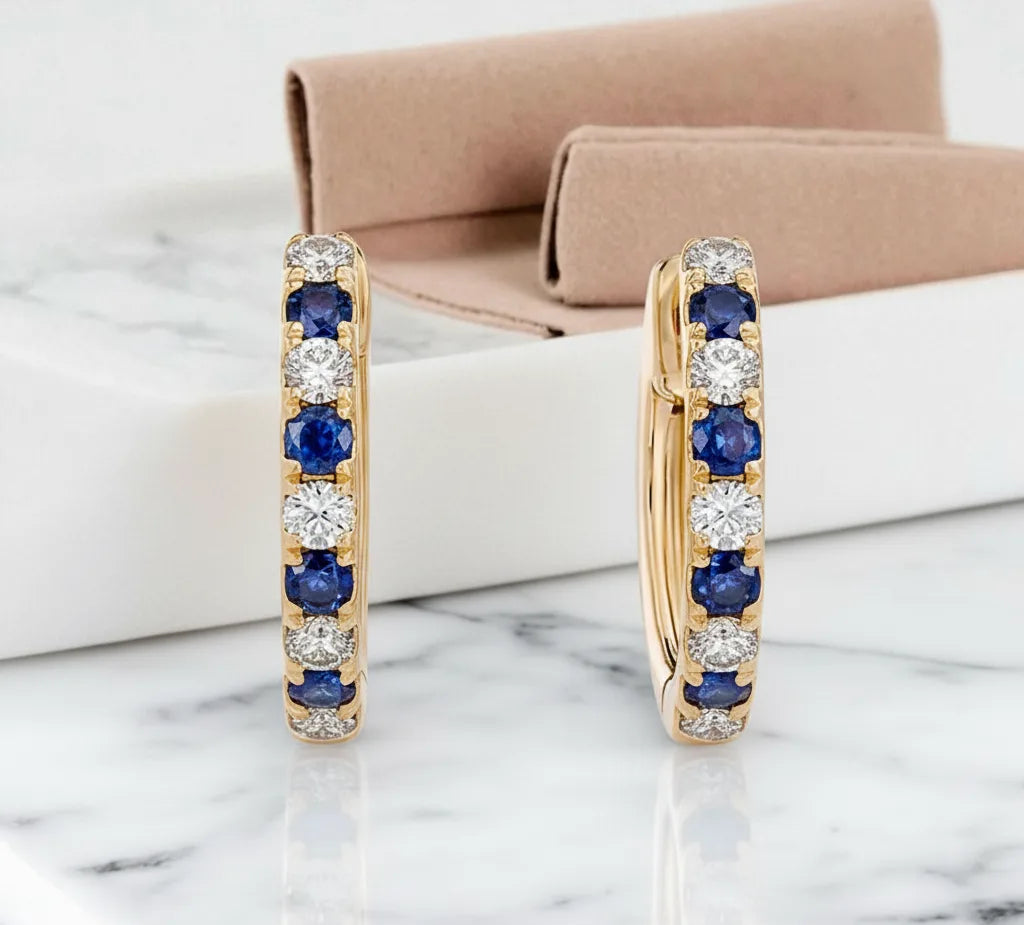 Diamond & Sapphire Petite Hoop Earrings