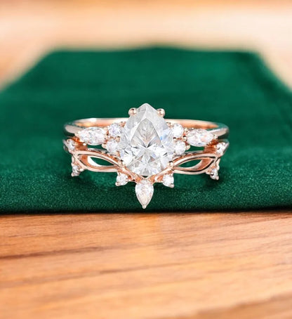 1.60 ct Pear Lab Diamond Ring Set | Rose Gold Engagement