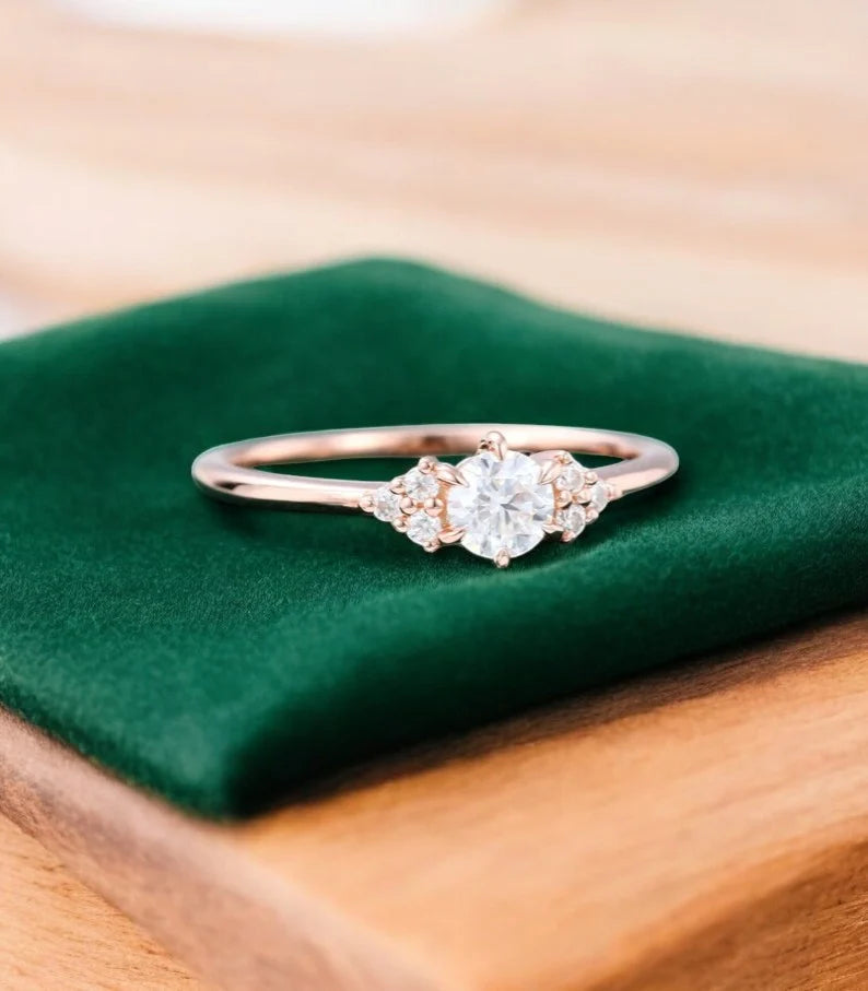 0.90 ct Round Cut Lab Grown Diamond Cluster Engagement Ring • Bridal Wedding Ring