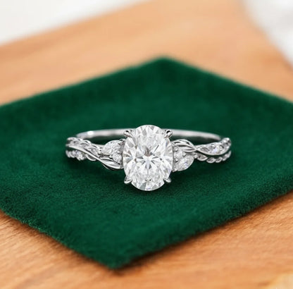 1.60ct Oval Lab Grown Diamond Engagement Ring - Leaf Art Deco