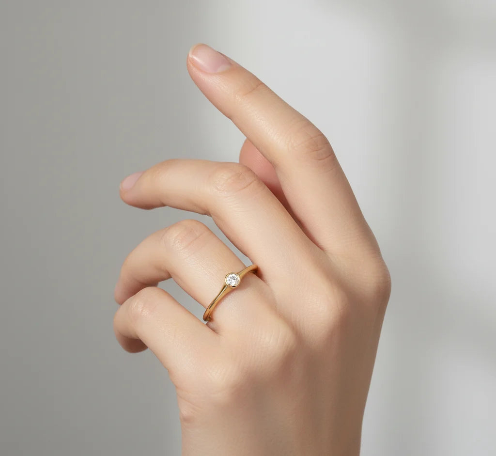 Minimalist Lab‑Grown Diamond Bezel Ring | 14K Gold Solitaire