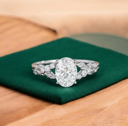 1.36 ct Oval Lab-Grown Diamond Vintage Art Deco Leaf Ring