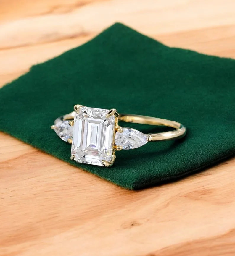 2.10ct Emerald Lab Diamond 3‑Stone Ring – Amavida Jewels