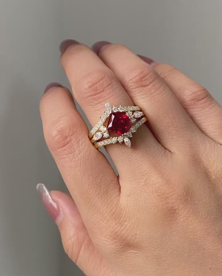 Two Tone Double Prong Oval Ruby Engagement Ring | Italo Jewelry