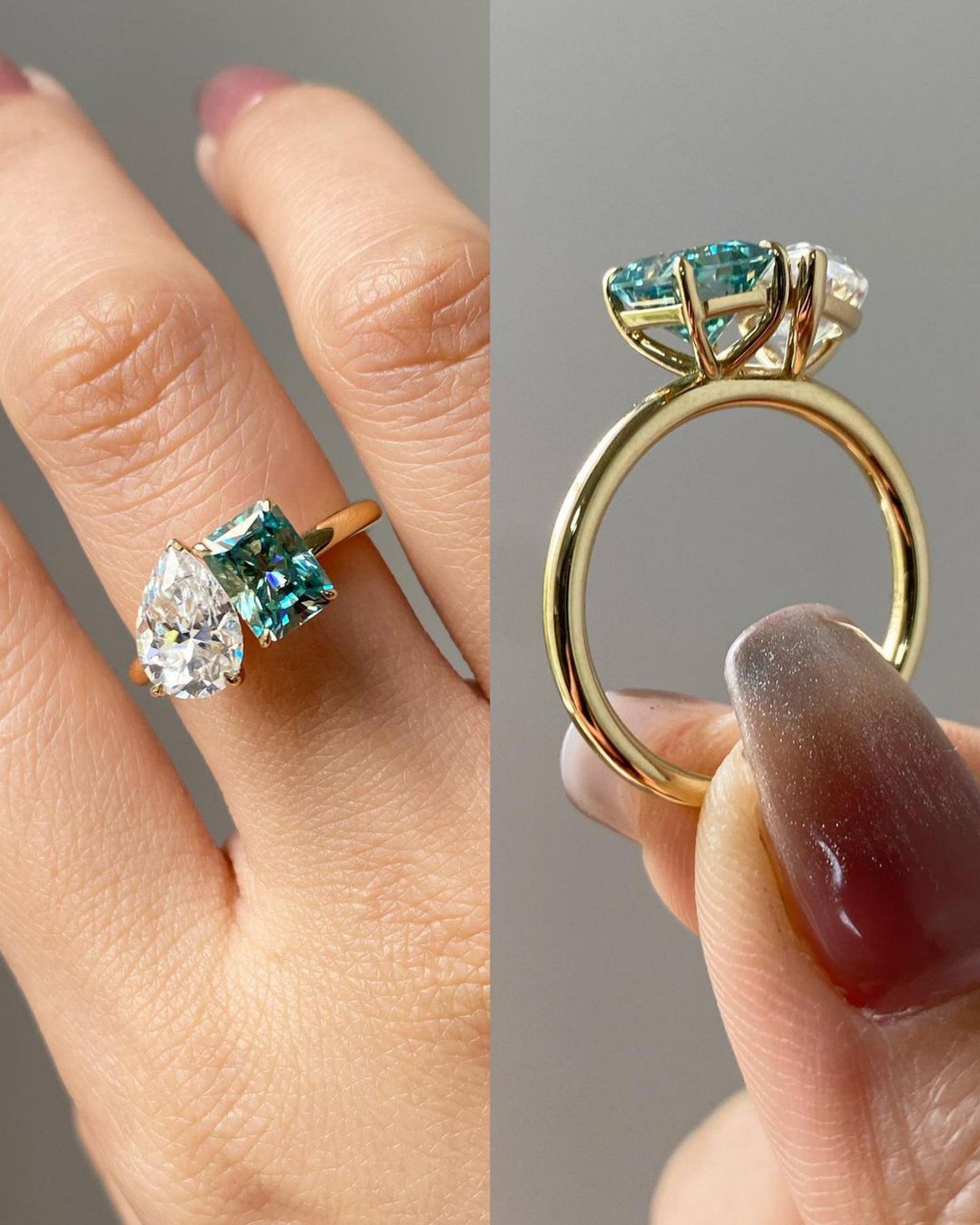 Pear And Emerald Cut Toi Et Moi Moissanite Ring