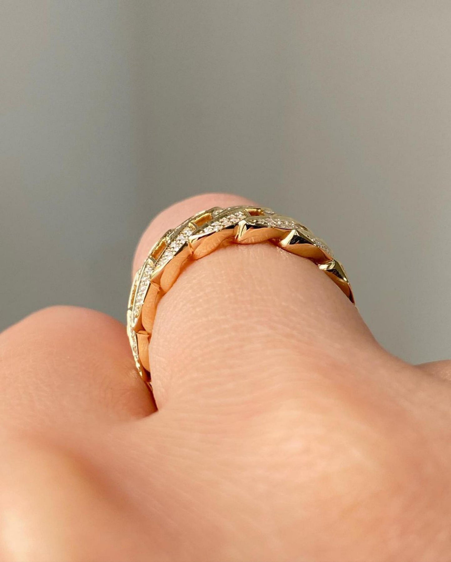 Moissanite Chain Ring, Gold Stacking Ring