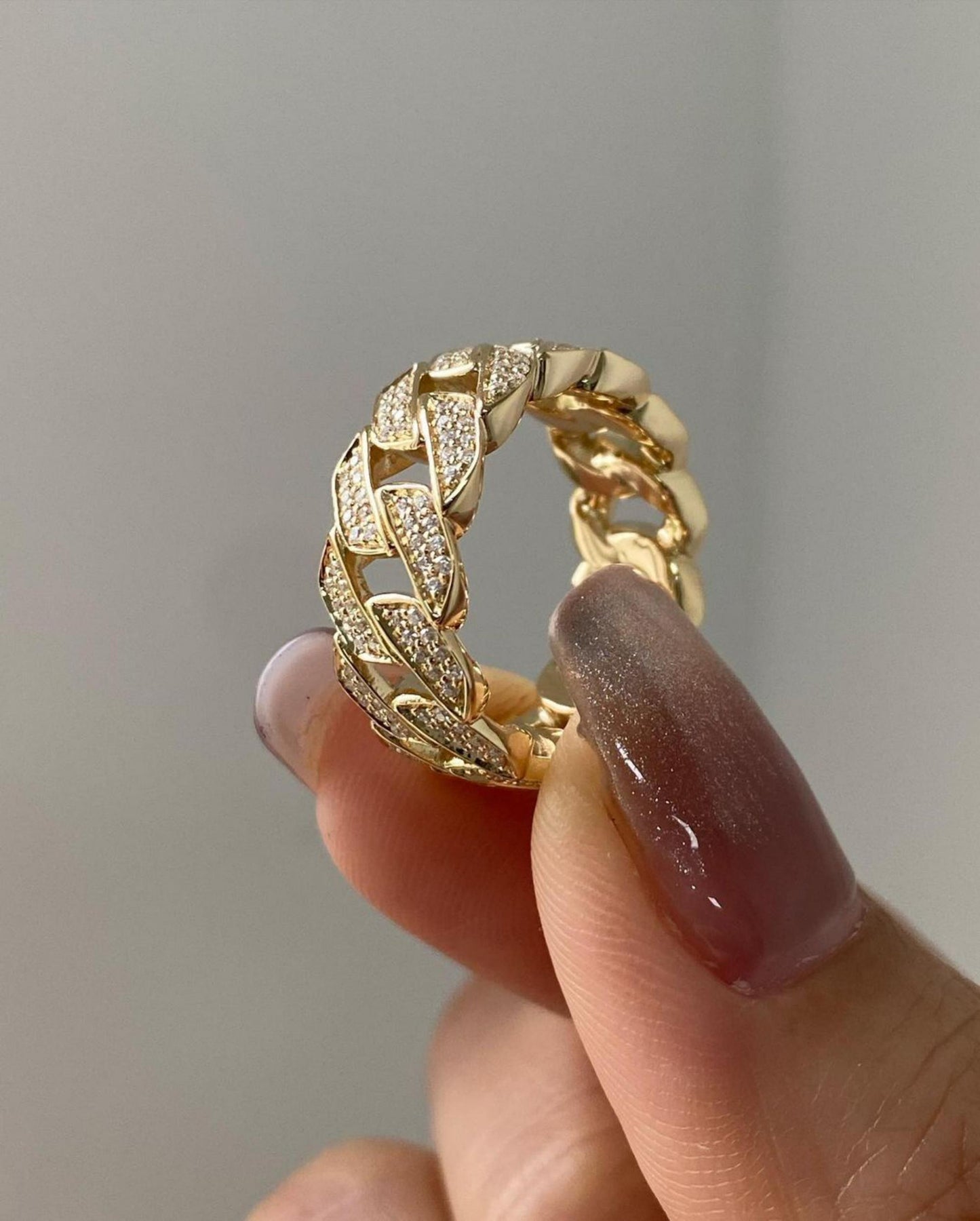 Moissanite Chain Ring, Gold Stacking Ring