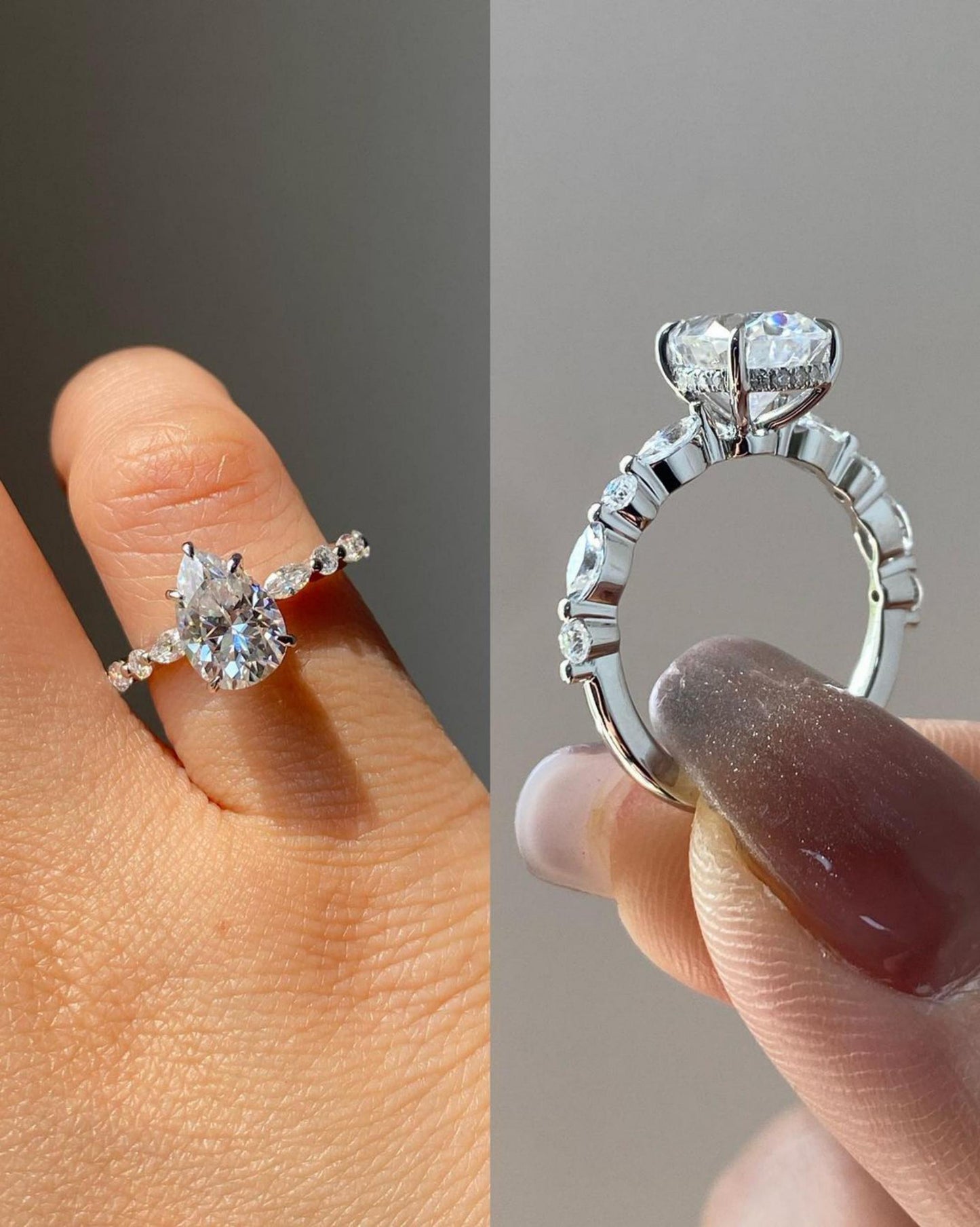 Pear shaped Moissanite engagement ring