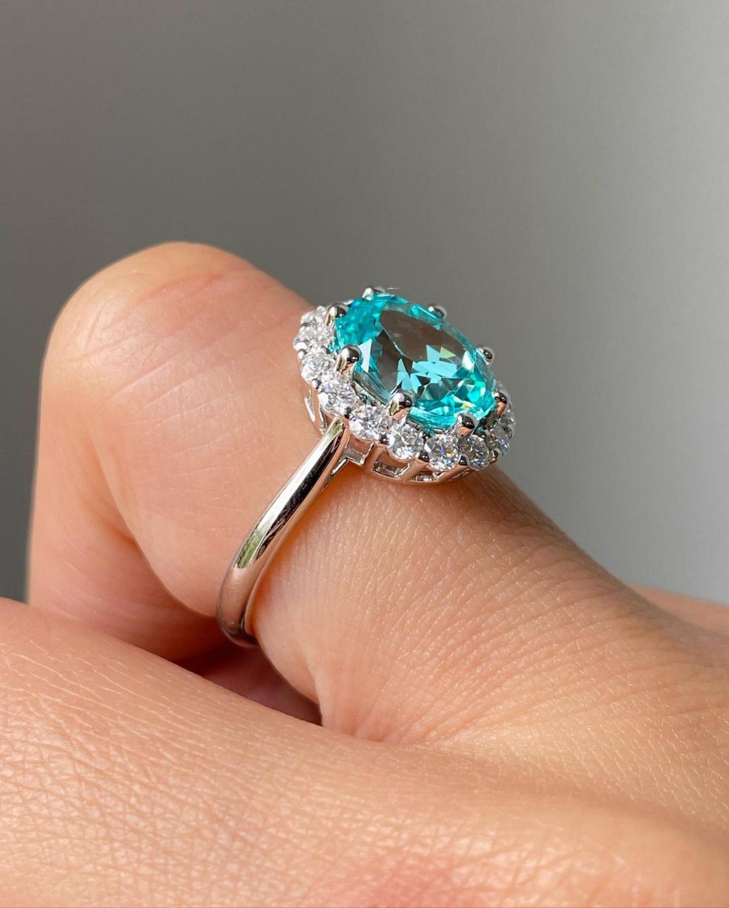 Antique Vintage Style Ring,3.30 TCW Oval Cyan Blue Moissanite Ring