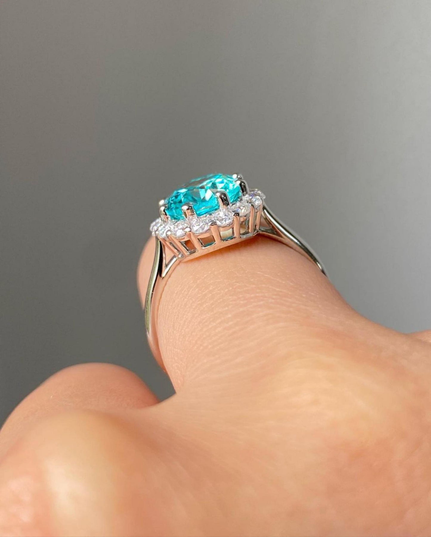 Antique Vintage Style Ring,3.30 TCW Oval Cyan Blue Moissanite Ring